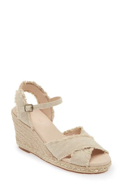 Chocolat Blu Unna Espadrille Wedge In Tan Wash Linen