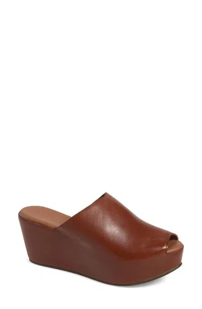 Chocolat Blu Waan Peep Toe Platform Wedge Mule In Brown Leather