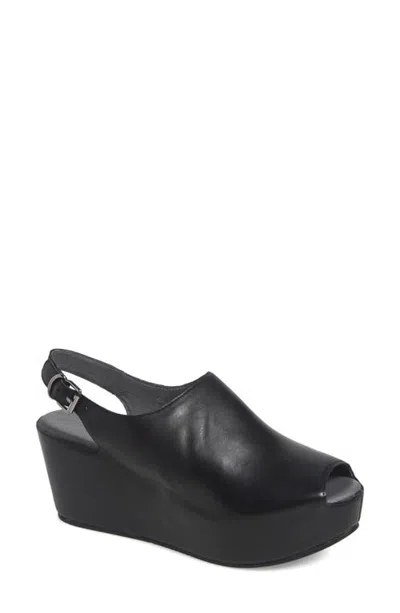 Chocolat Blu Waby Slingback Peep Toe Platform Wedge Mule In Black Leather