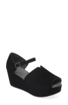 Chocolat Blu Wido Ankle Strap Peep Toe Platform Wedge Sandal In Black Suede