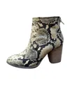 CHOCOLAT BLU WOMEN'S AVERY HEELED BOOTIE IN NEUTRAL EMBOSSED SNAKEPRINT