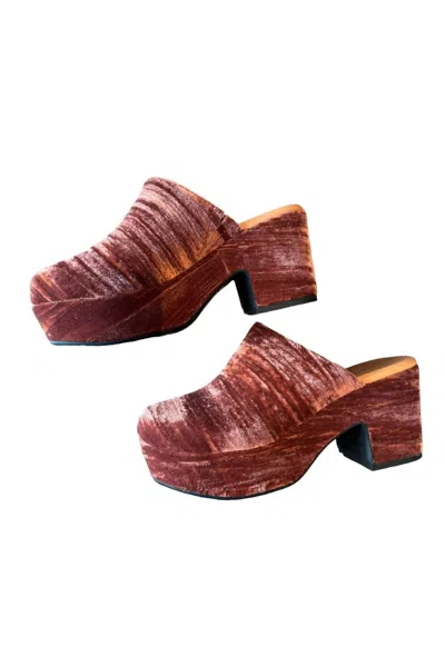 Chocolat Blu Women's Ginette Velvet Upper Clog In Copper In Red