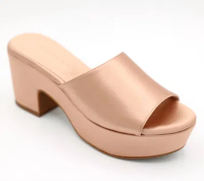 Chocolat Blu Women Golden Platform Heel Sandal In Nude Satin