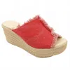 Chocolat Blu Women Wania Wedge In Red Linen In Multi