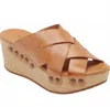 Chocolat Blu Women Yetta Platform Wedge Slide Sandal In Camel Leather In Multi