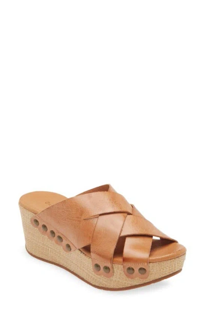 Chocolat Blu Yetta Platform Wedge Slide Sandal In Camel Leather