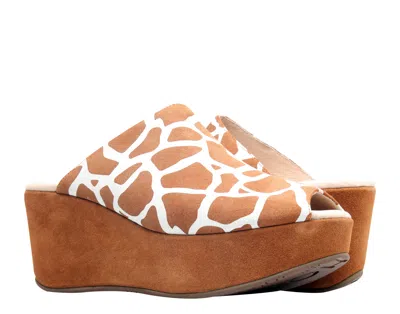 Chocolat Blu Yiona Peep Toe Wedge Giraffe Suede Women's Sandal In Brown