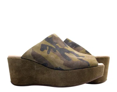 Chocolat Blu Yiona Peep Toe Wedge Military Suede Women's Sandal
