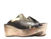 Chocolat Blu Yiona Pony Peep Toe Wedge Black Gold Pony Hair Women's Sandal