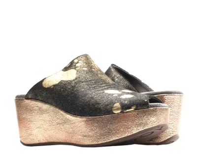 Chocolat Blu Yiona Pony Peep Toe Wedge Black Gold Pony Hair Women's Sandal