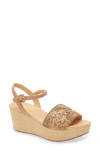 Chocolat Blu Yizzy Ankle Strap Platform Wedge Sandal In Toast Raffia
