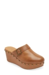 Chocolat Blu Yogi Platform Wedge Mule In Tan Leather