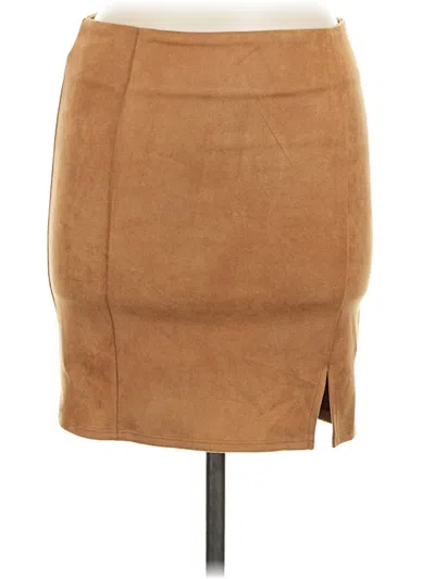 Pre-owned Chocolate Faux Leather Skirt In Tan