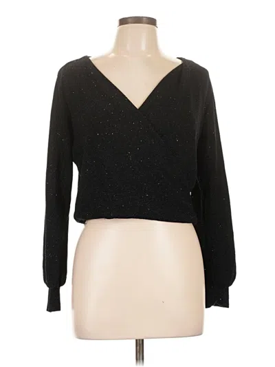 Pre-owned Chocolate Long Sleeve Top Black Plunge Neckline Tops