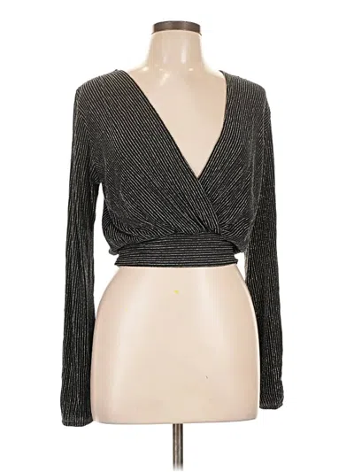 Pre-owned Chocolate Long Sleeve Top Gray Plunge Neckline Tops
