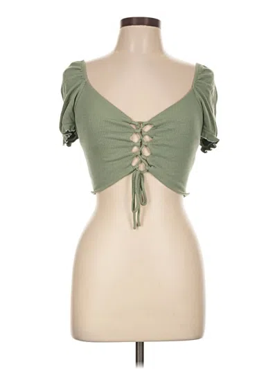 Pre-owned Chocolate Short Sleeve Top Green Sweetheart Neckline Tops