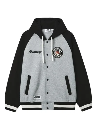 Chocoolate Appliqué Buttoned Hoodie In Gray
