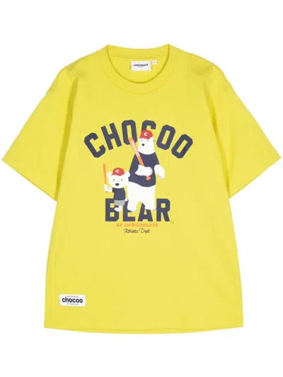 Chocoolate Baseball Bears Graphic-print Cotton T-shirt In Yellow