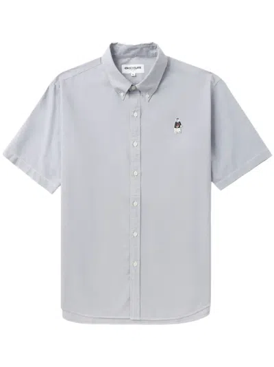 Chocoolate Bear-appliqué Cotton Shirt In 蓝色