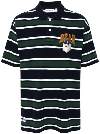 Chocoolate Bear-patch Striped Cotton Polo Shirt In Blue
