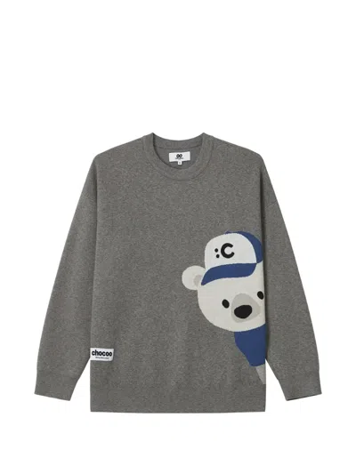 Chocoolate Bear-intarsia Crew-neck Sweater In Gray