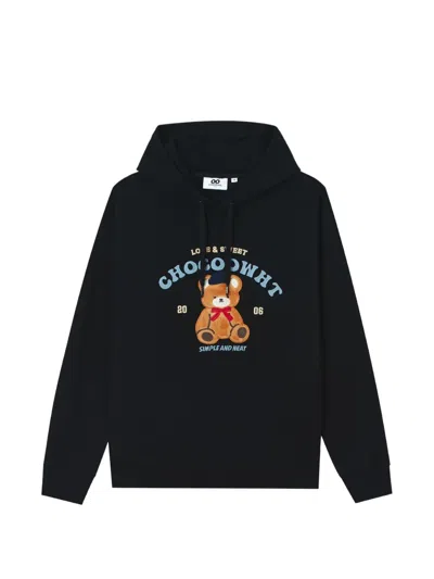 Chocoolate Bear-print Drawstring Hoodie In Black