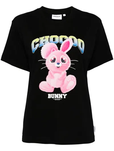 Chocoolate Bunny-print Cotton T-shirt In Black