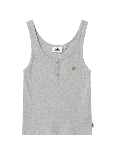 Chocoolate Button Heart Ribbed Tank Top In Gray