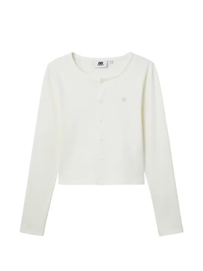 Chocoolate Button Ribbed Cardigan In White