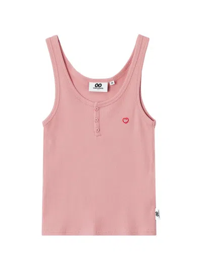 Chocoolate Button Ribbed Tank Top In Pink