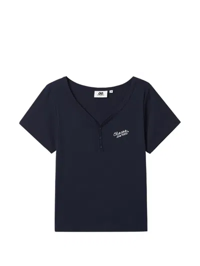 Chocoolate Button Ribbed T-shirt In Blue