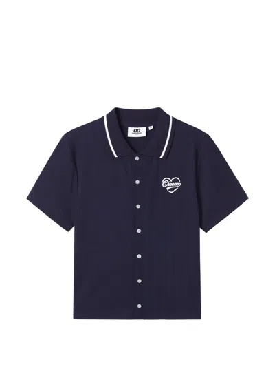 Chocoolate Buttoned Ribbed Top In Blue