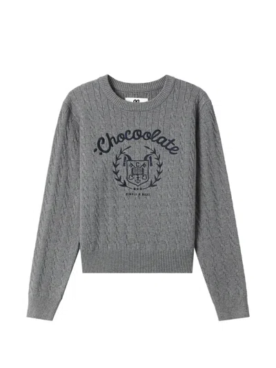 Chocoolate Cable-knit Embroidered Sweater In Gray