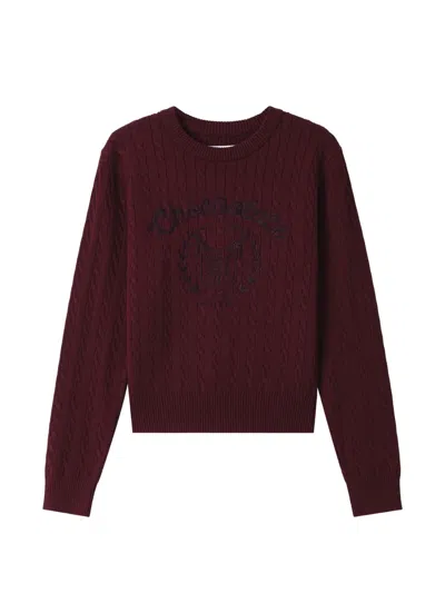 Chocoolate Cable-knit Embroidered Sweater In Burgundy