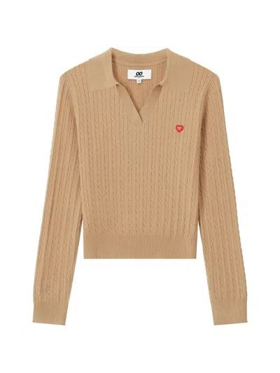 Chocoolate Cable-knit Heart-patch Sweater In Metallic