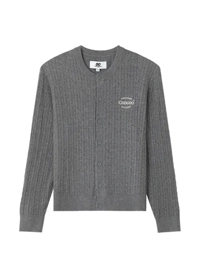 Chocoolate Cable-knit Logo-embroidered Cardigan In Grey
