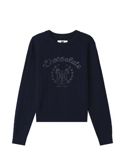Chocoolate Cable-knit Logo-embroidered Sweater In Blue