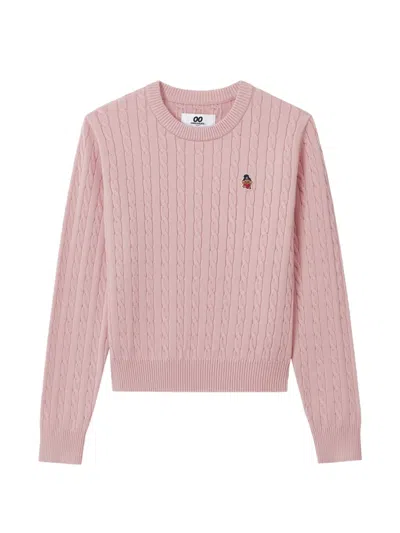Chocoolate Cable-knit Logo-patch Sweater In Pink
