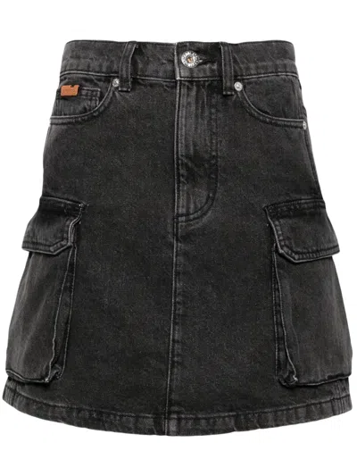 Chocoolate Cargo Denim Skirt In Black