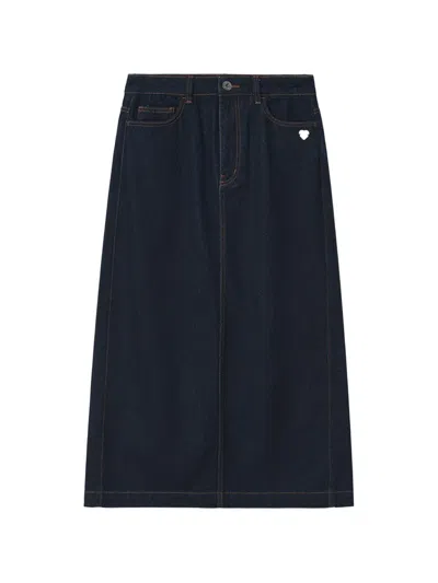 Chocoolate Contrast-stitch Denim Midi Skirt In Blue