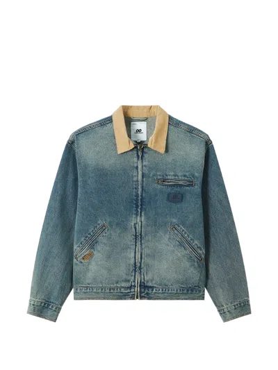 Chocoolate Corduroy-collar Zip-up Denim Jacket In Blue