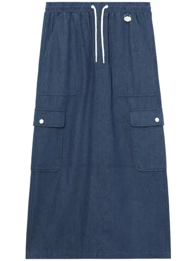 Chocoolate Elasticated-waist Denim Midi Skirt In Blue