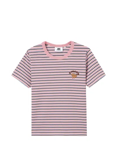 Chocoolate Embroidered-detail Striped Cotton T-shirt In Pink