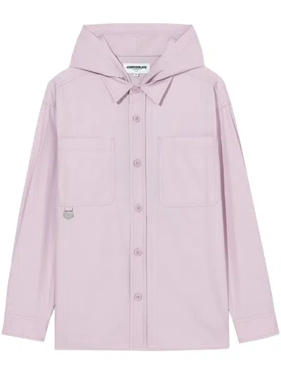 Chocoolate Embroidered Hooded Shirt Jacket In 粉色