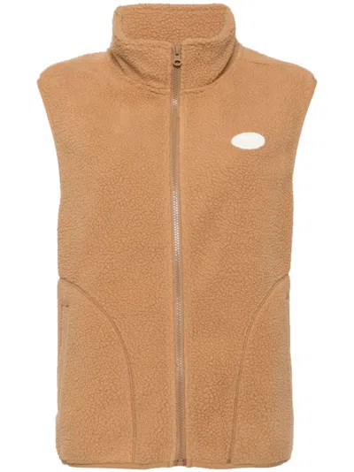 Chocoolate Fleece Zip Up Vest In Brown