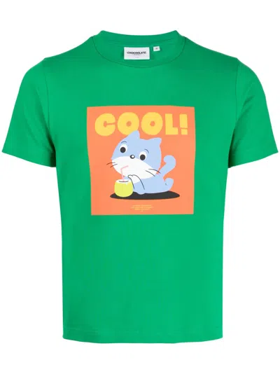 Chocoolate Graphic-print Crew-neck T-shirt In Green