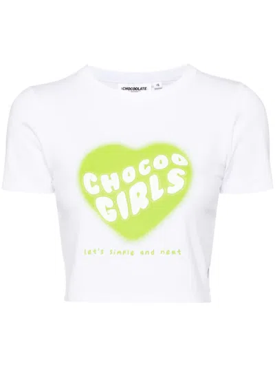 Chocoolate Graphic-print Cropped T-shirt In White