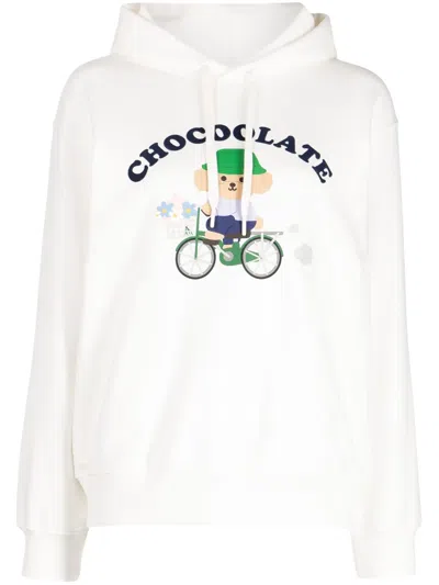 Chocoolate Graphic-print Drawstring Hoodie In White
