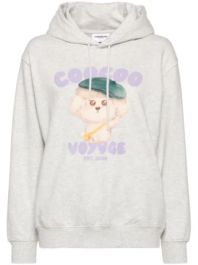 Chocoolate Graphic-print Hoodie In Grey
