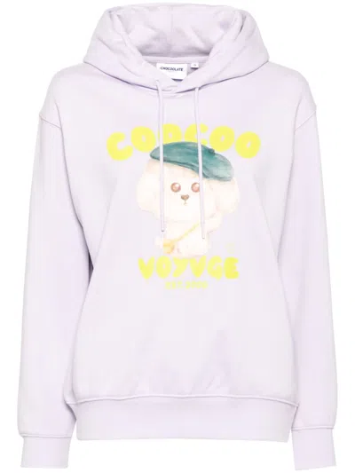 Chocoolate Graphic-print Hoodie In Purple